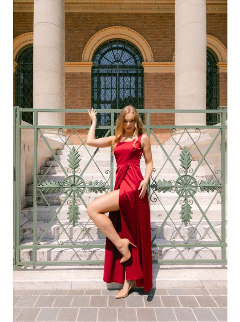 Maya bordópiros szatén alkalmi ruha - Elegáns maxi ruha