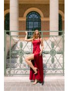 Maya bordópiros szatén alkalmi ruha - Elegáns maxi ruha