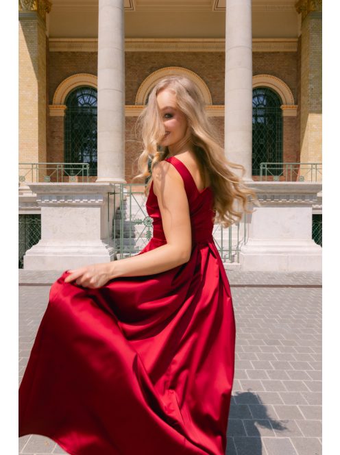 Maya bordópiros szatén alkalmi ruha - Elegáns maxi ruha