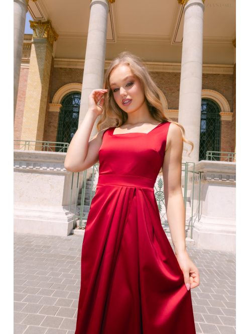 Maya bordópiros szatén alkalmi ruha - Elegáns maxi ruha