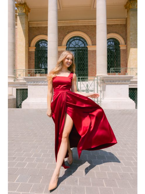 Maya bordópiros szatén alkalmi ruha - Elegáns maxi ruha