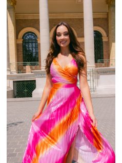 Yvonne színes pliszírozott midi ruha - Spagetti pántos alkalmi ruha