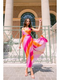 Yvonne színes pliszírozott midi ruha - Spagetti pántos alkalmi ruha