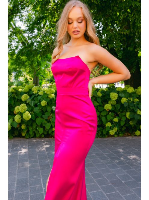 Marilyn pántnélküli szatén maxi ruha - Magenta alkalmi ruha sliccel