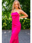 Marilyn pántnélküli szatén maxi ruha - Magenta alkalmi ruha sliccel