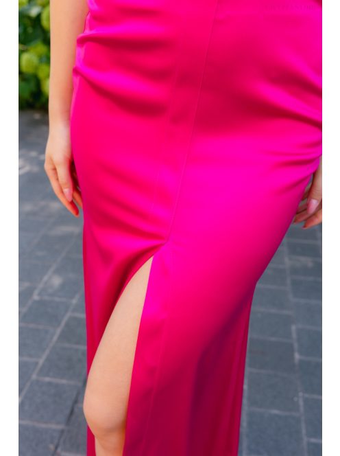 Marilyn pántnélküli szatén maxi ruha - Magenta alkalmi ruha sliccel