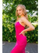 Marilyn – pántnélküli szatén maxi ruha magenta színben, sliccelt szoknyával