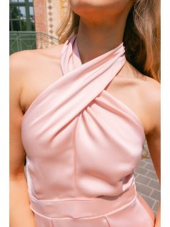 Lia púder lágy szatén maxi ruha - Keresztezett felsőrész, nyakban megkötős