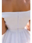 Frida fehér jacquard mini ruha - Ejtett váll, rakott mini szoknya