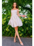 Frida fehér jacquard mini ruha - Ejtett váll, rakott mini szoknya