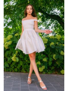 Frida fehér jacquard mini ruha - Ejtett váll, rakott mini szoknya