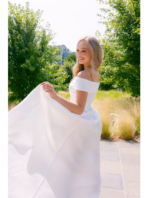 Boundless fehér jacquard maxi ruha - Ejtett váll, aszimmetrikus szoknya