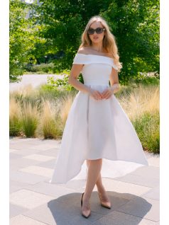 Boundless fehér jacquard maxi ruha - Ejtett váll, aszimmetrikus szoknya