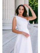 Linda fehér matt anyagú maxi ruha - Féloldalas alkalmi ruha masnival