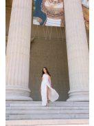 Linda fehér matt anyagú maxi ruha - Féloldalas alkalmi ruha masnival