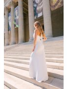 Lia fehér matt anygú maxi ruha - Keresztezett felsőrész, nyakban megkötős