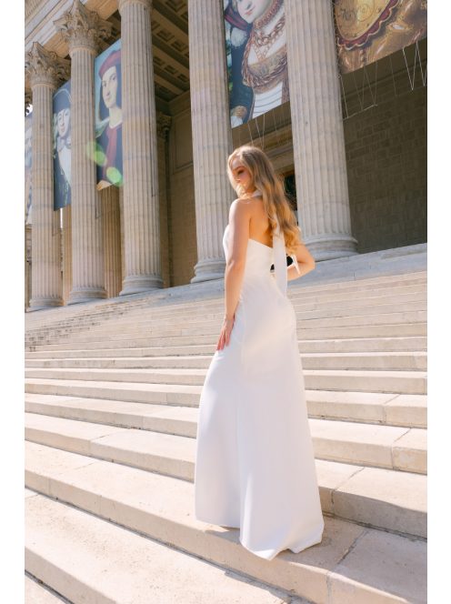 Lia fehér matt anygú maxi ruha - Keresztezett felsőrész, nyakban megkötős