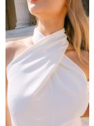 Lia fehér matt anygú maxi ruha - Keresztezett felsőrész, nyakban megkötős