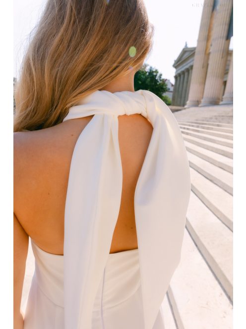 Lia fehér matt anygú maxi ruha - Keresztezett felsőrész, nyakban megkötős