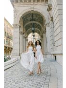 Andrea – fehér light szatén mini ruha gyöngy gombos hátkivágással 