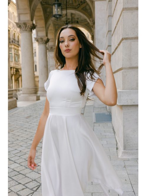 Andrea – fehér szatén mini ruha polgári esküvőre