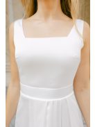 Maya – fehér light szatén maxi ruha átlapolt rakott szoknyával