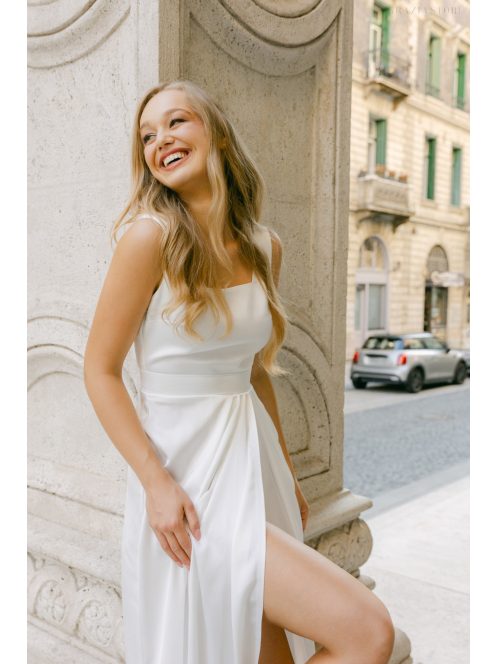 Maya – fehér szatén maxi esküvői ruha polgári szertartásra