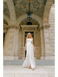 Maya – fehér szatén maxi esküvői ruha polgári szertartásra