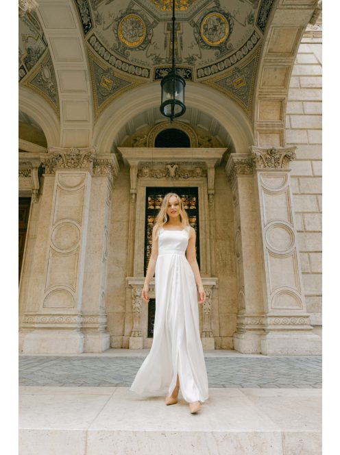 Maya – fehér szatén maxi esküvői ruha polgári szertartásra