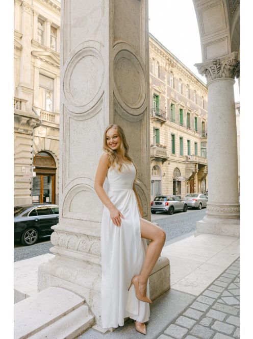 Maya – fehér szatén maxi esküvői ruha polgári szertartásra