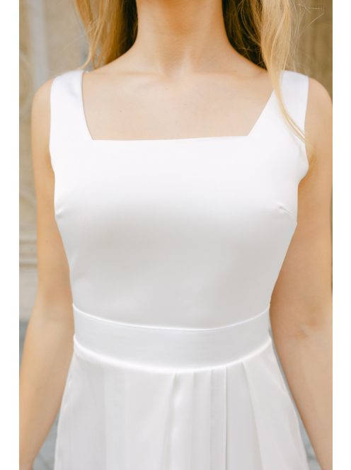 Maya – fehér light szatén maxi ruha átlapolt rakott szoknyával