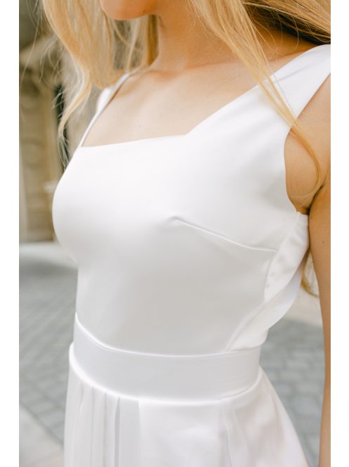 Maya – fehér szatén maxi esküvői ruha polgári szertartásra