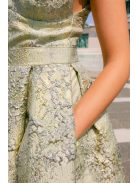 Zenina jacquard maxi ruha - Arany-ezüst mintás alkalmi ruha zsebekkel