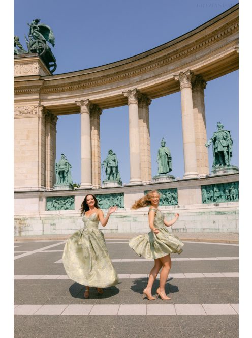 Zenina jacquard maxi ruha - Arany-ezüst mintás alkalmi ruha zsebekkel