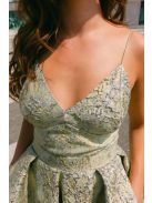 Zenina jacquard maxi ruha - Arany-ezüst mintás alkalmi ruha zsebekkel