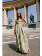 Zenina jacquard maxi ruha - Arany-ezüst mintás alkalmi ruha zsebekkel