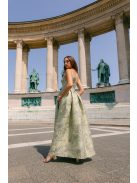 Zenina jacquard maxi ruha - Arany-ezüst mintás alkalmi ruha zsebekkel