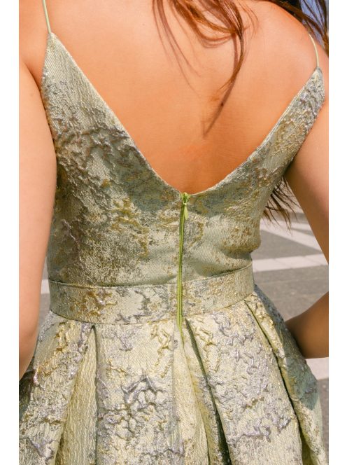 Zenina jacquard maxi ruha - Arany-ezüst mintás alkalmi ruha zsebekkel