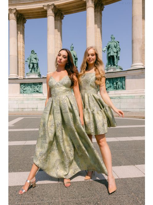 Zenina jacquard maxi ruha - Arany-ezüst mintás alkalmi ruha zsebekkel