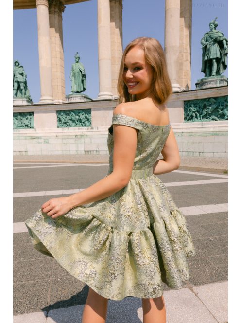 Frida jacquard mini ruha - Arany-ezüst mintás halványzöld alkalmi ruha