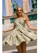 Frida jacquard mini ruha - Arany-ezüst mintás halványzöld alkalmi ruha