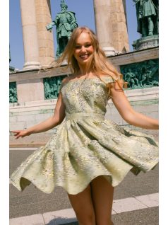 Frida jacquard mini ruha - Arany-ezüst mintás halványzöld alkalmi ruha