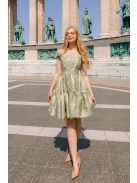 Frida jacquard mini ruha - Arany-ezüst mintás halványzöld alkalmi ruha