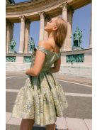 Frida jacquard mini ruha - Arany-ezüst mintás halványzöld alkalmi ruha