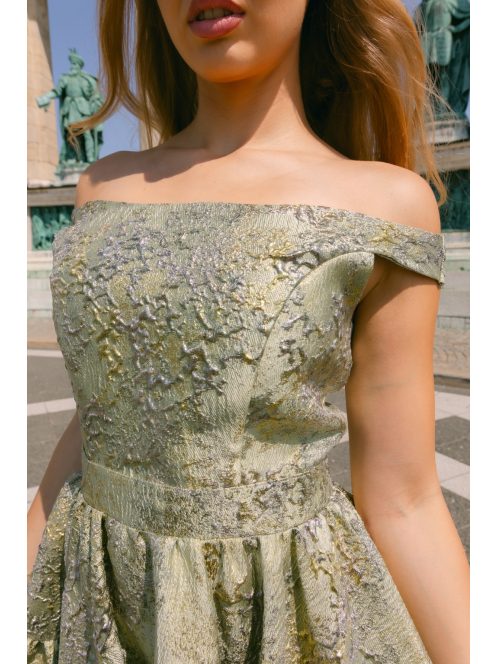 Frida jacquard mini ruha - Arany-ezüst mintás halványzöld alkalmi ruha