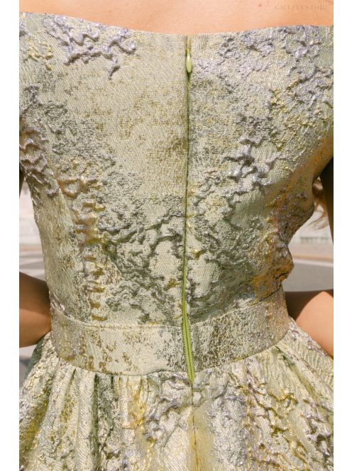 Frida anyagában mintás jacquard mini ruha halványzöld színben