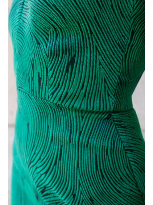 Lia - sötétzöld anyagában mintás jacquard maxi ruha keresztezett felsőrésszel