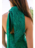 Lia - sötétzöld anyagában mintás jacquard maxi ruha keresztezett felsőrésszel