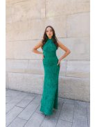 Lia Jacquard maxi ruha - Zöld-fekete mintás elegáns alkalmi ruha