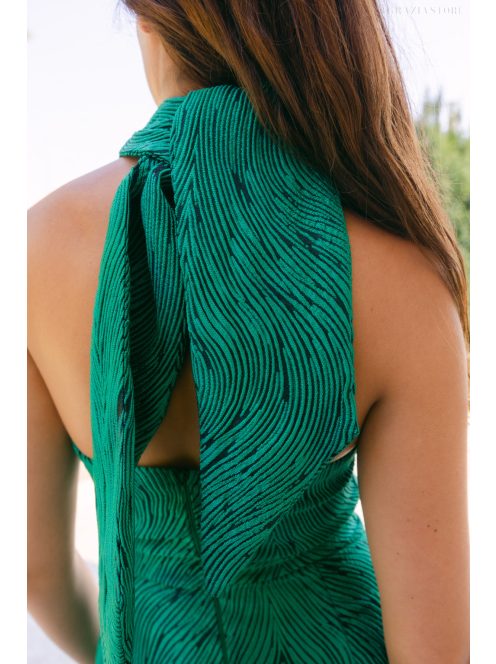 Lia Jacquard maxi ruha - Zöld-fekete mintás elegáns alkalmi ruha